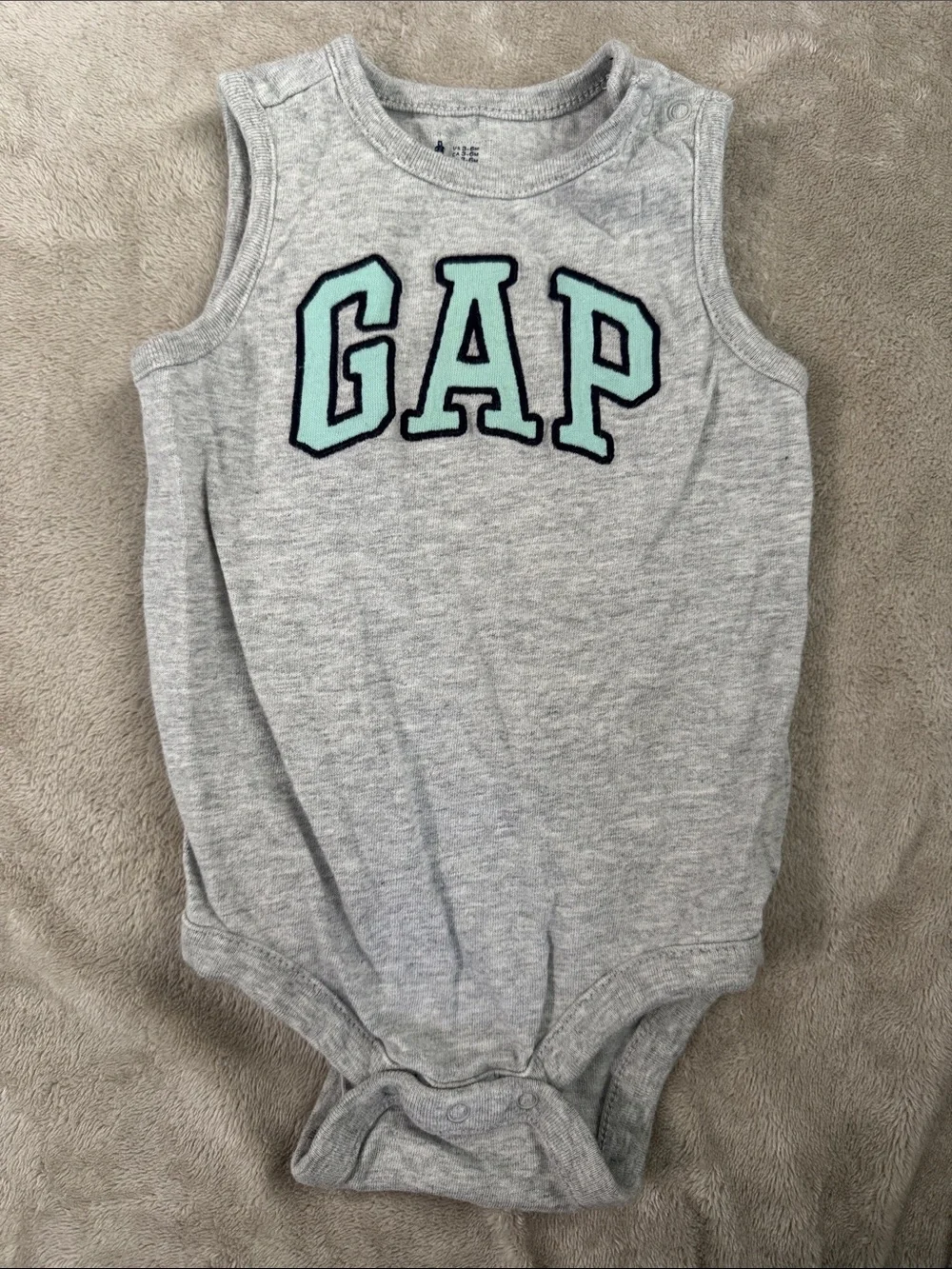 GAP Gray Sleeveless Baby Bodysuit with Aqua Logo